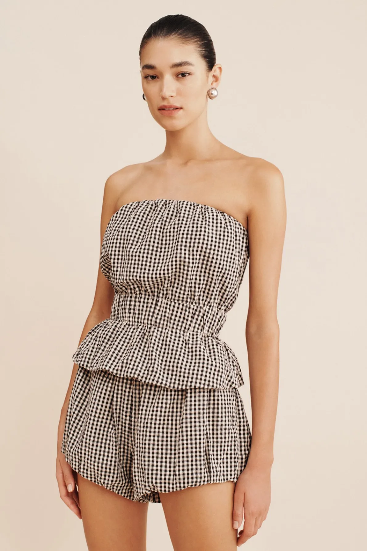 AURELIA STRAPLESS TOP - GINGHAM