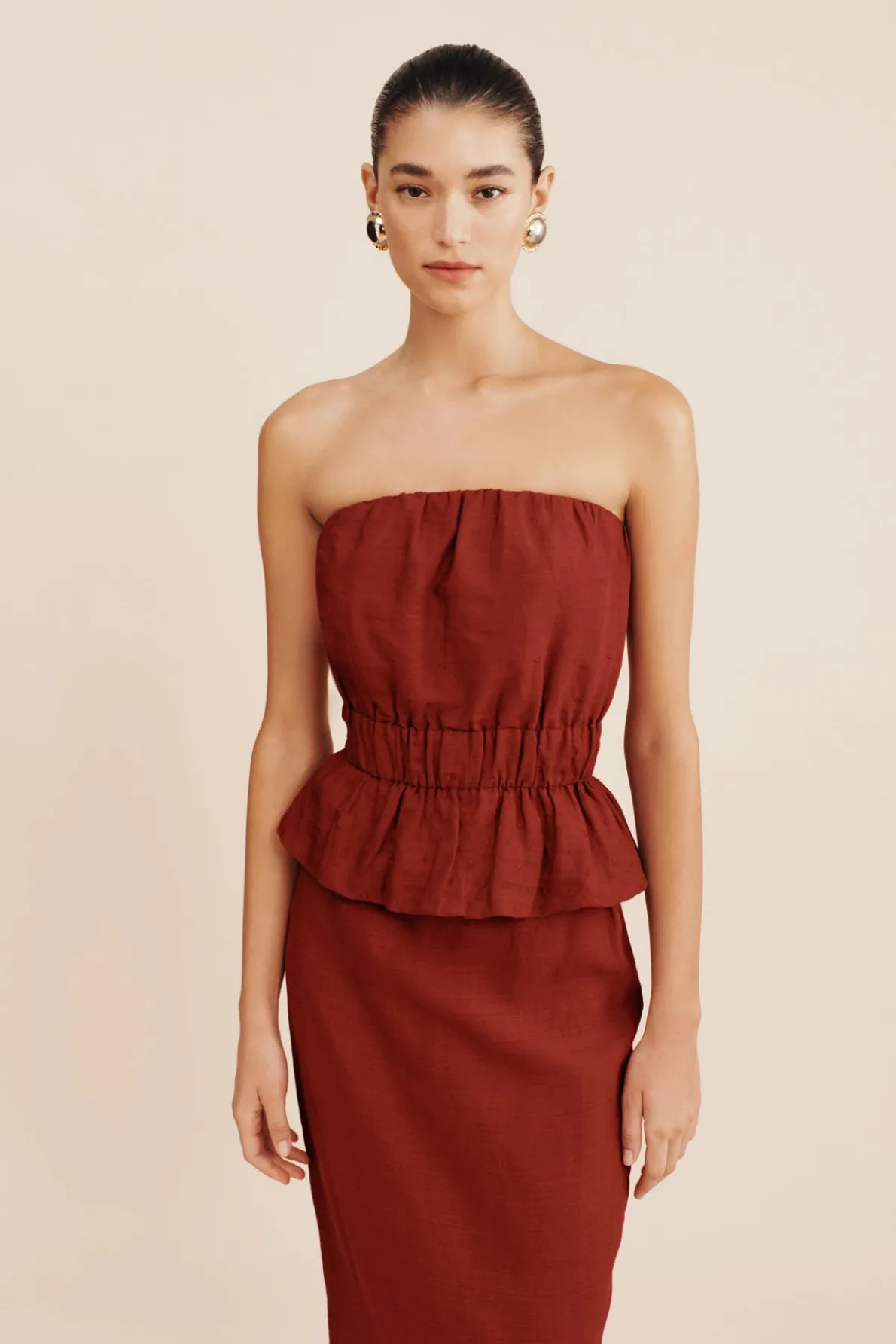 AURELIA STRAPLESS TOP - MERLOT