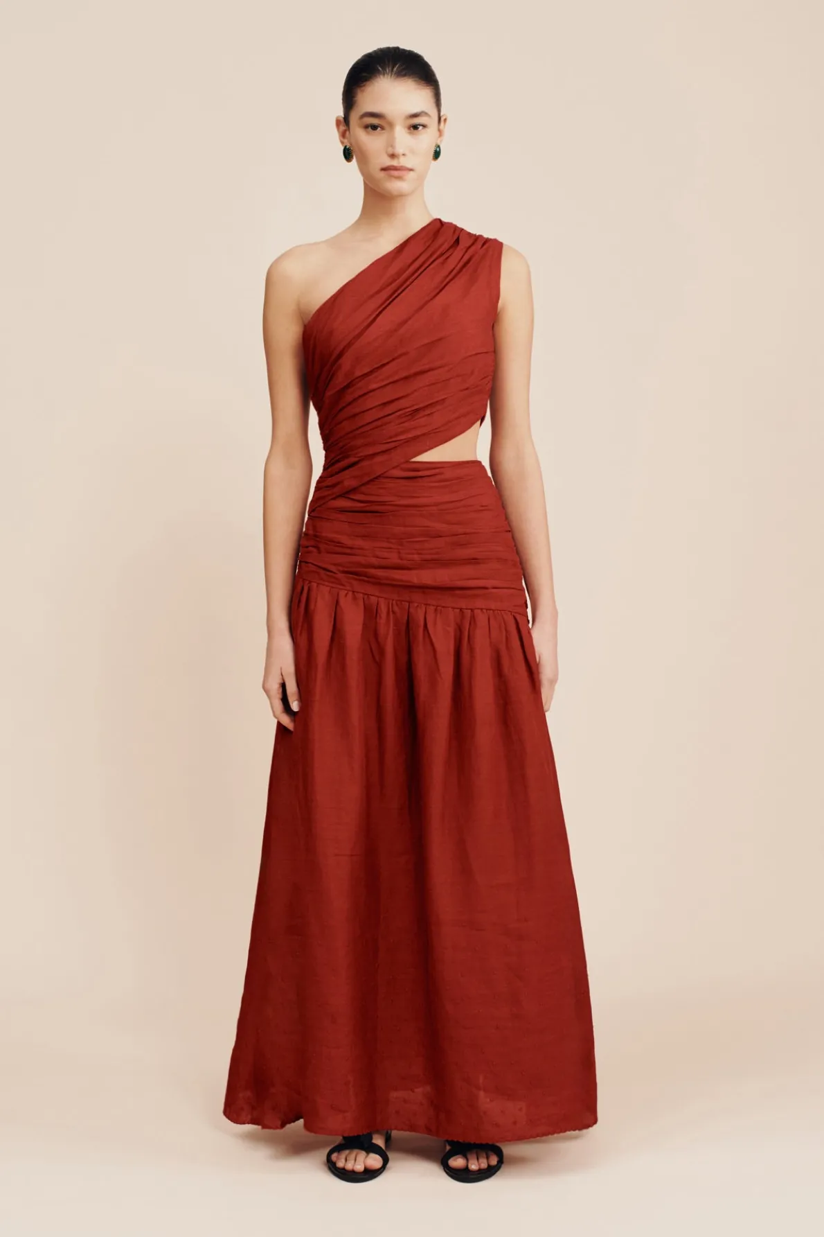 JOSLIN ONE SHOULDER DRESS - MERLOT