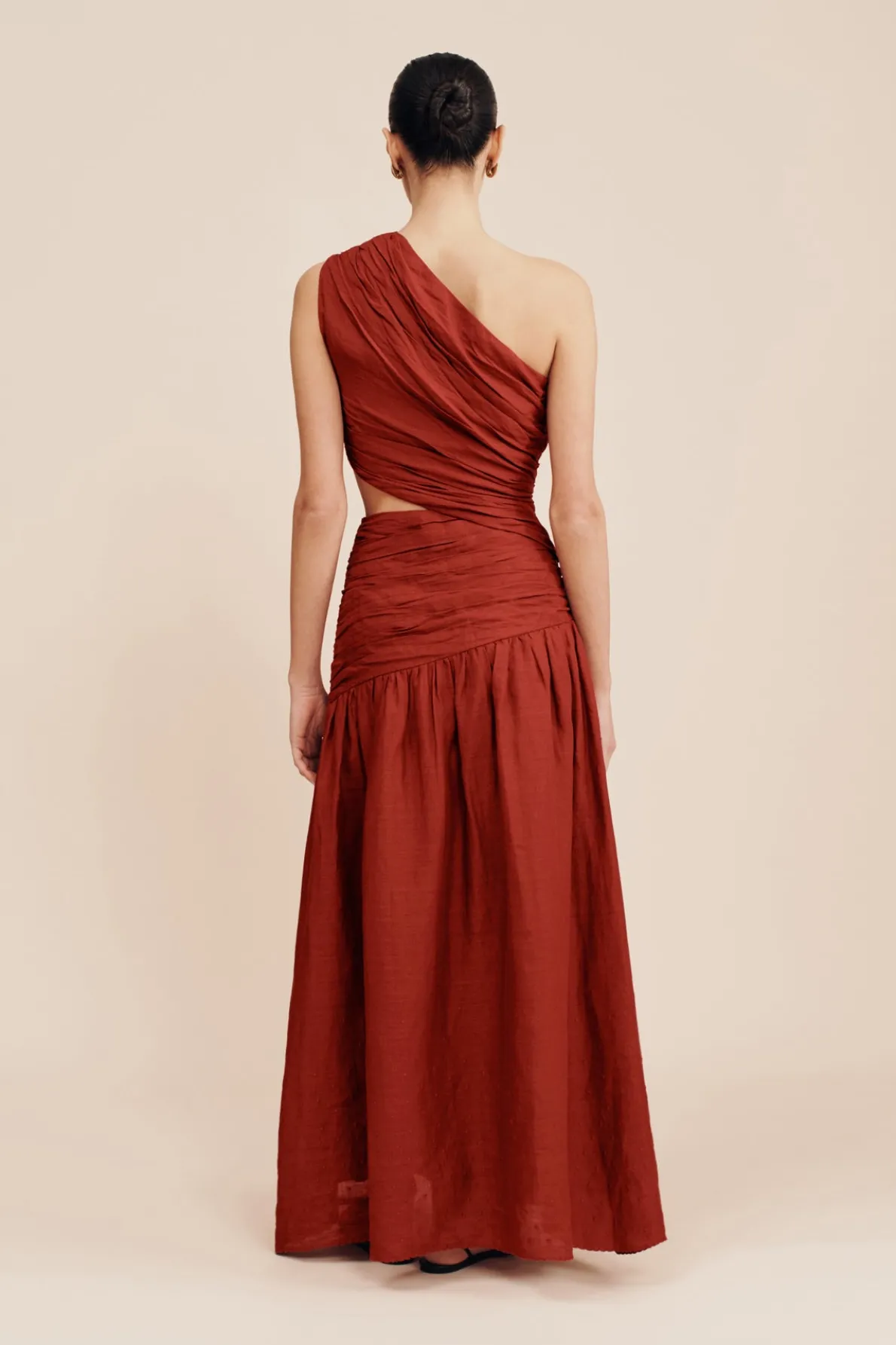 JOSLIN ONE SHOULDER DRESS - MERLOT