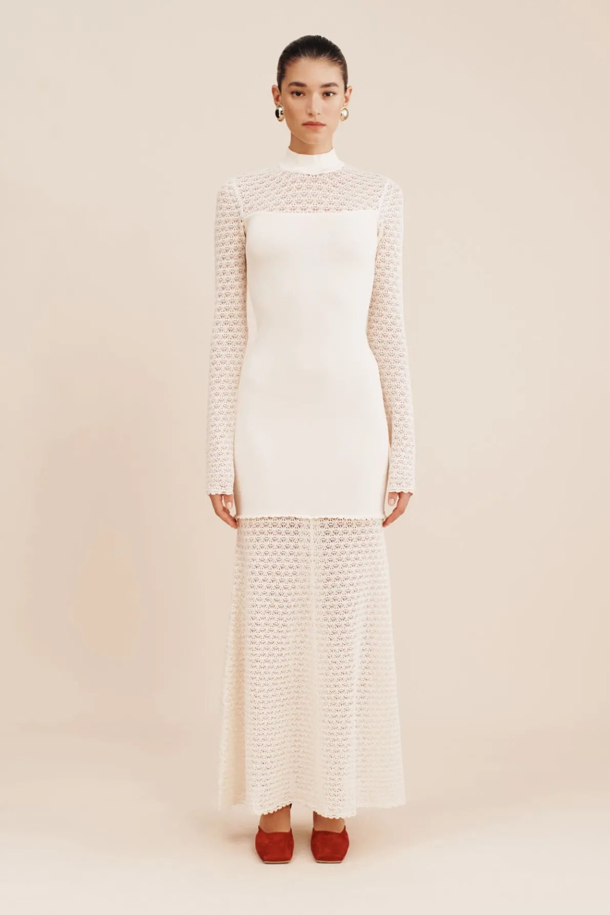 ROMY HIGH NECK DRESS - CREAM