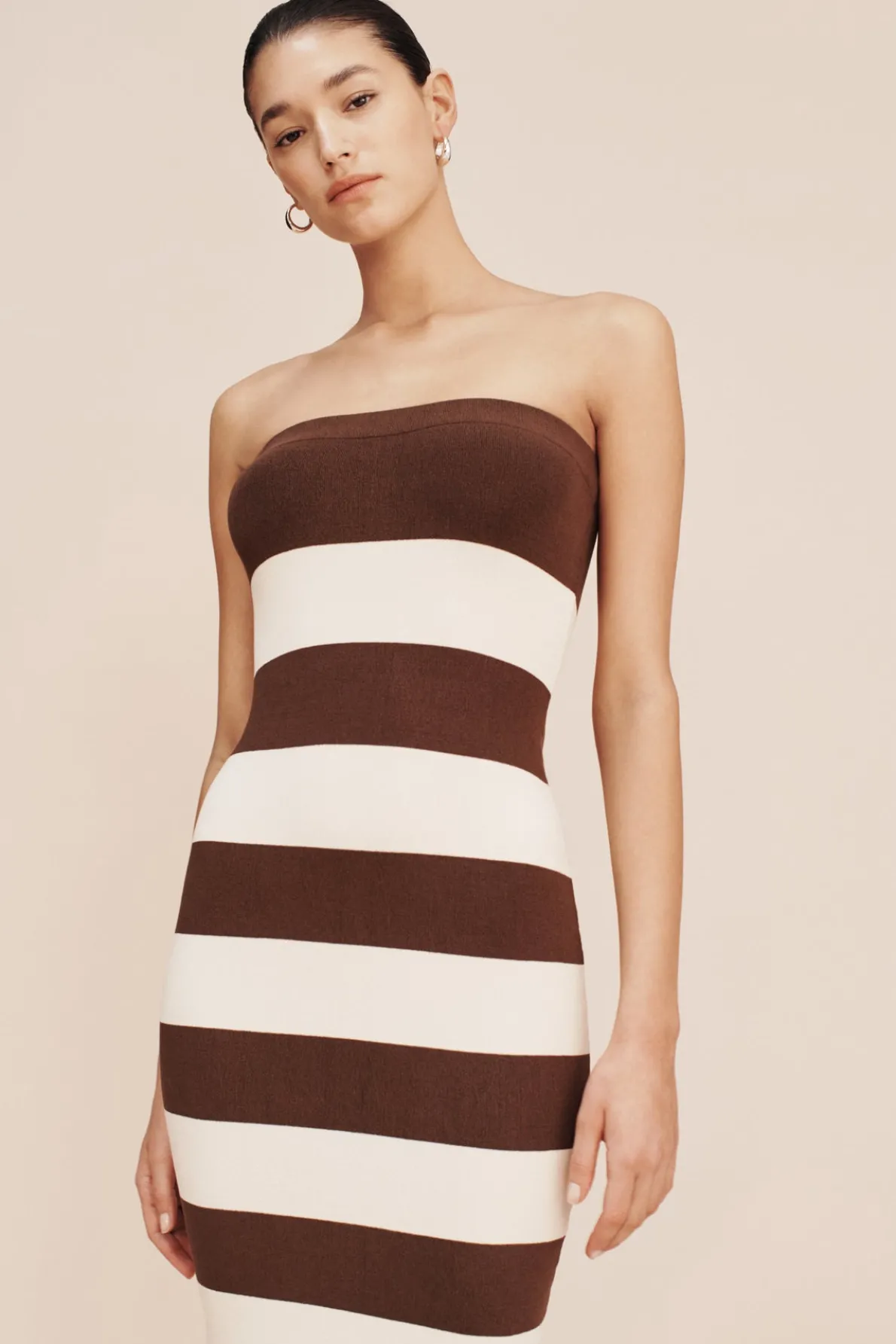 THEO STRAPLESS DRESS - CHOCOLATE STRIPE